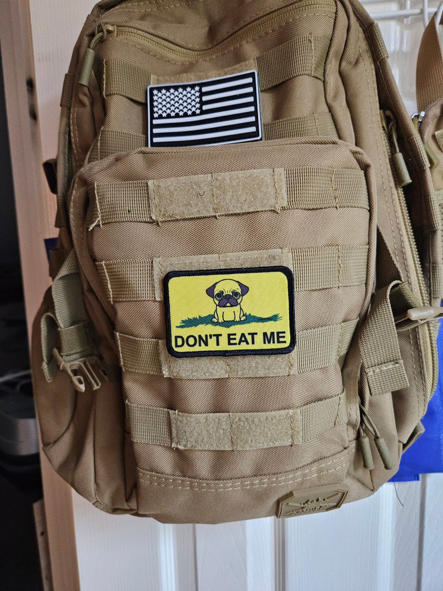 eating the dogs pug pet Gadsden flag meme 2"x3" removable morale patch with hook and loop backing