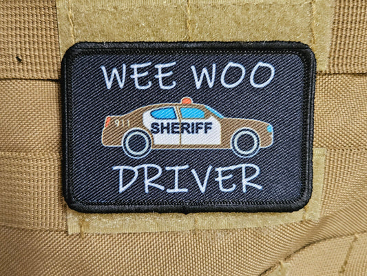 SHERIFF Wee woo driver sheriff department car driver funny  brown version 2"x3" removable morale patch with hook and loop backing