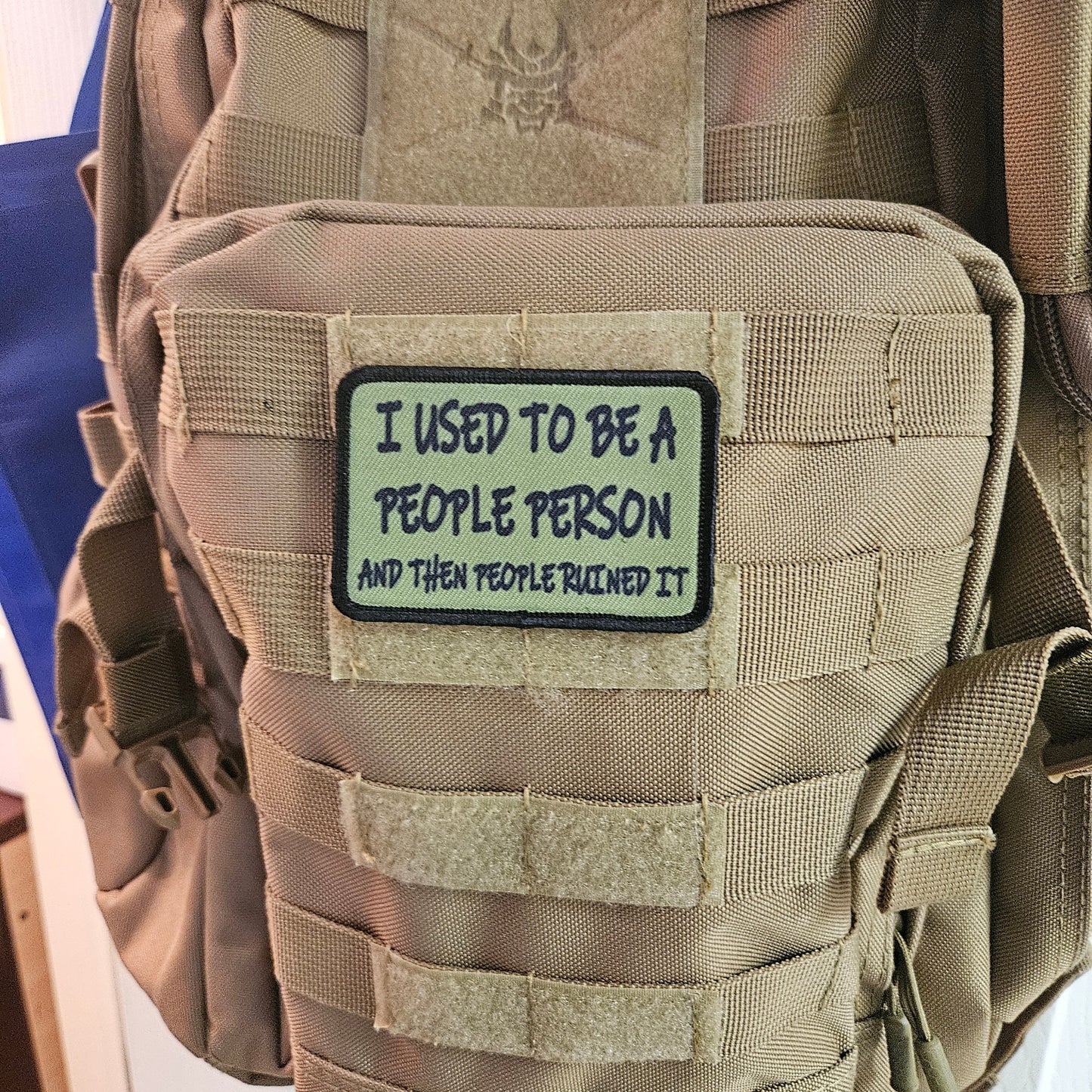 I used to be a people person and then people ruined it meme green 2"x3" removable morale patch with hook and loop backing