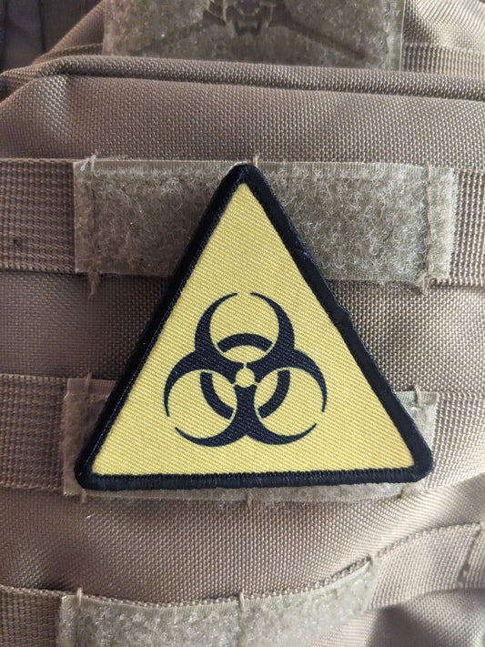 3"x3" triangle morale patch biohazard warning symbol with hook and loop backing