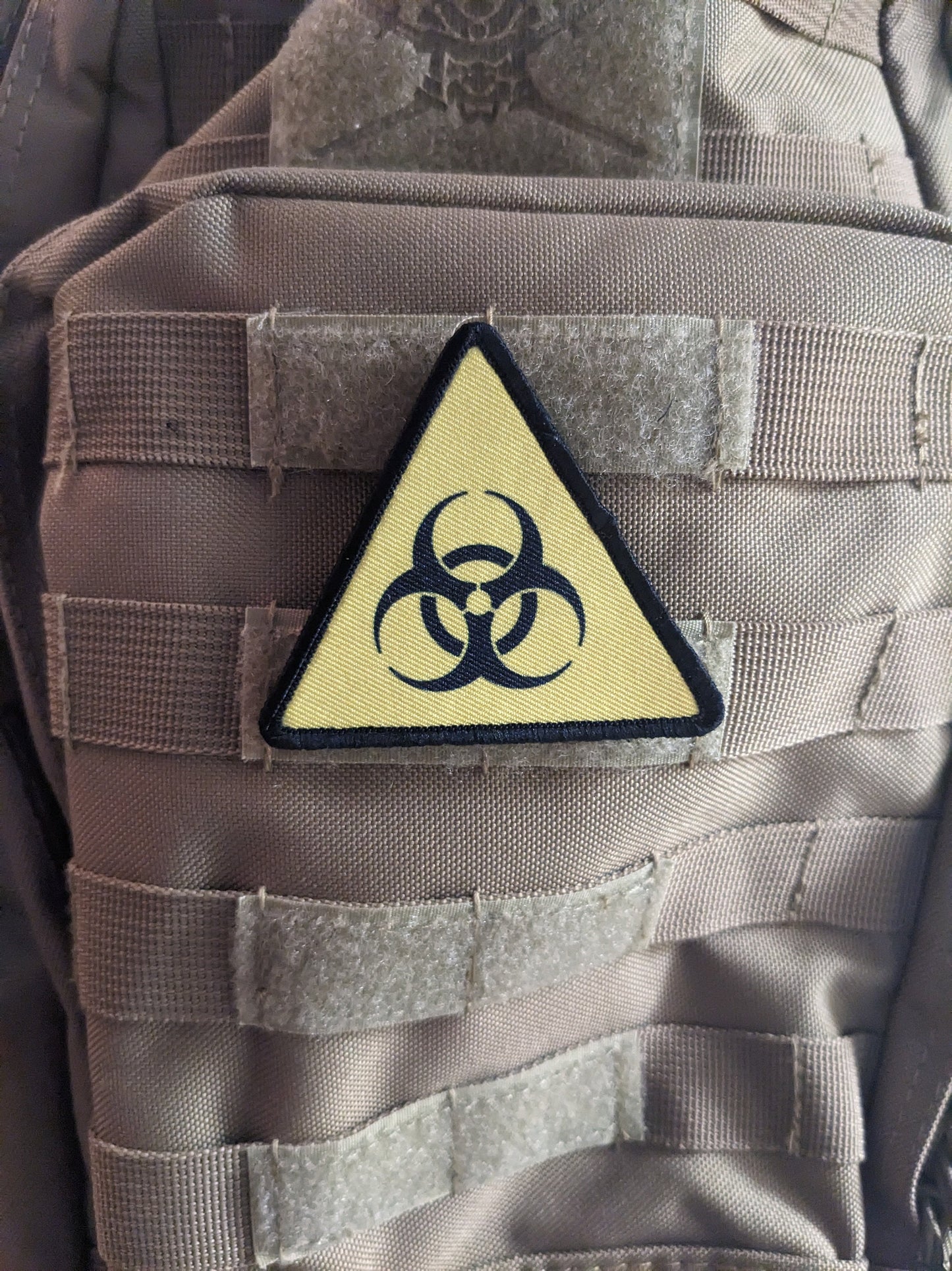 3"x3" triangle morale patch biohazard warning symbol with hook and loop backing