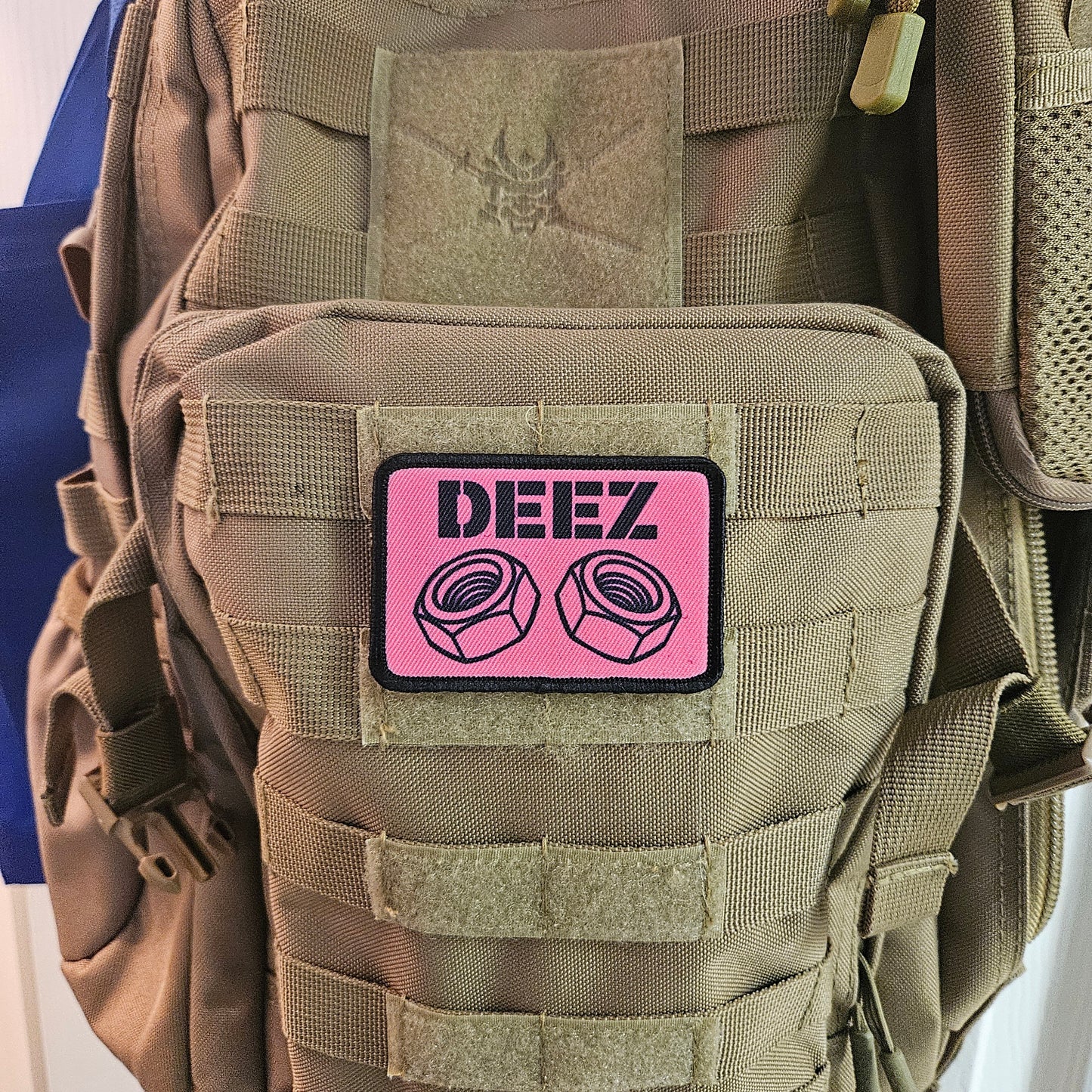 Deez nuts and bolts funny removable patch pink 2"x3" morale patch with hook and loop backing