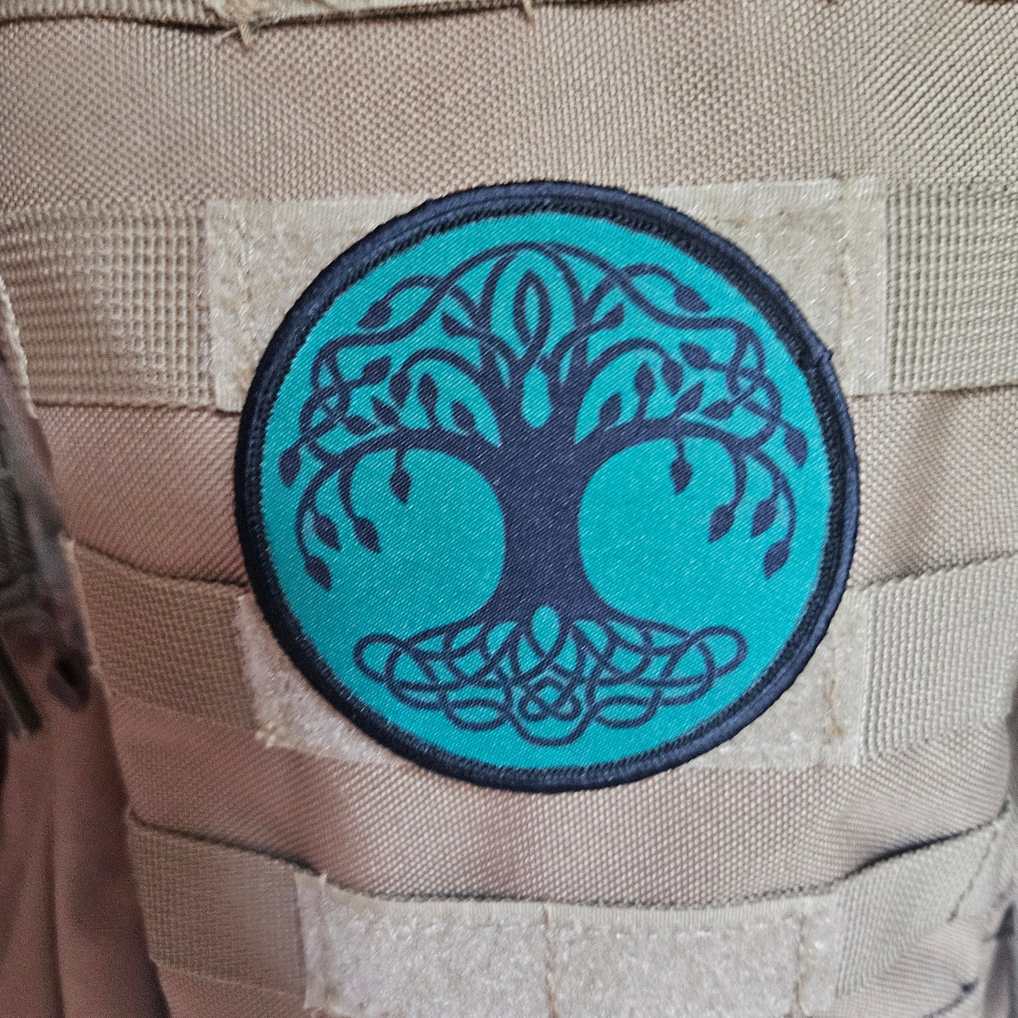 Green Celtic tree of life 3" circle removable morale patch with hook and loop backing