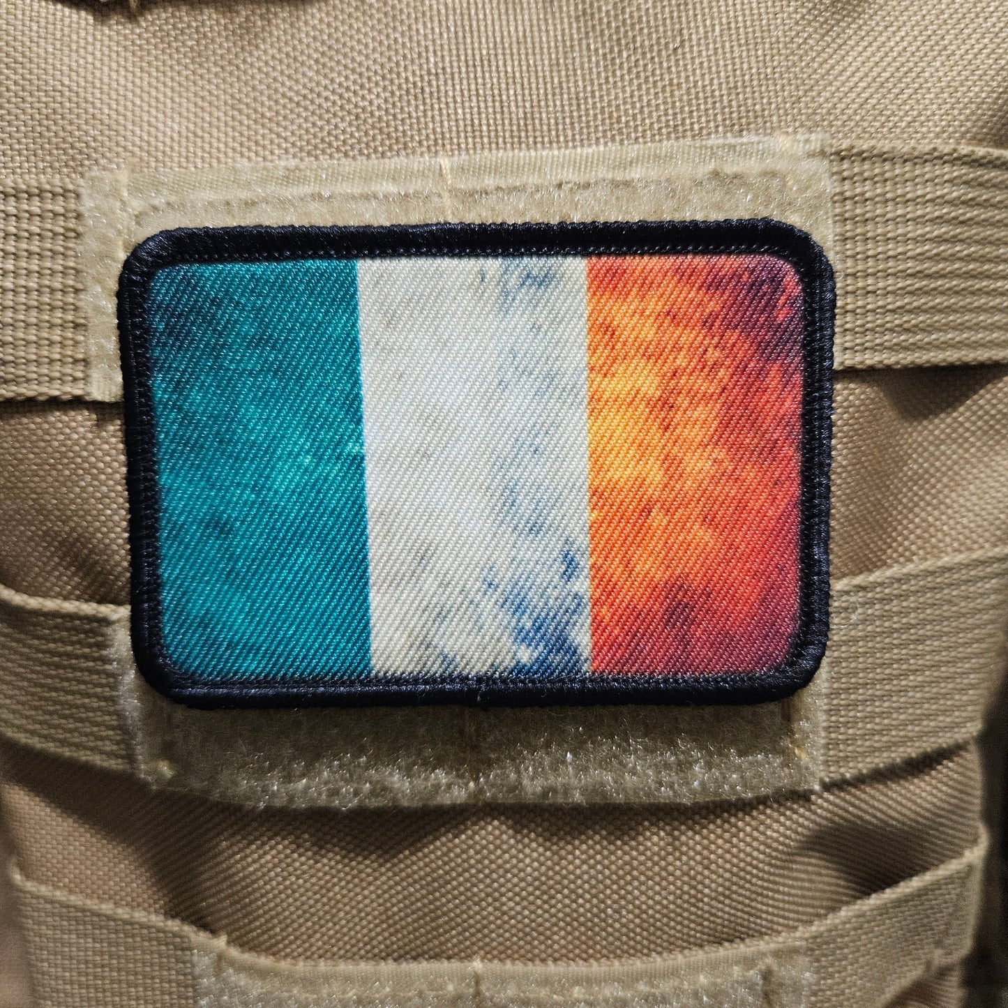 Distressed republic of ireland flag 2"x3" morale patch with hook and loop backing
